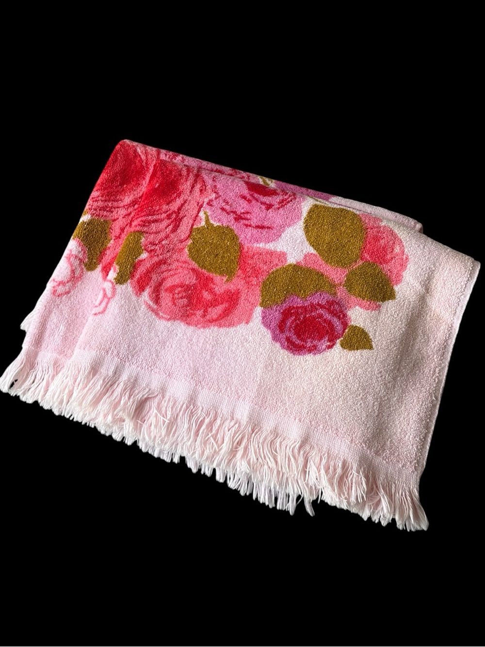 Vintage Cannon Fringed Bath Towels, Pink Floral Lot of 2